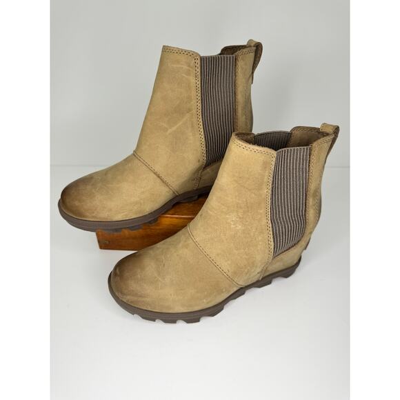 SOREL Joan of Arctic Waterproof Leather Tan Pull On Ankle Boots Sz 6.5 - Picture 3 of 7
